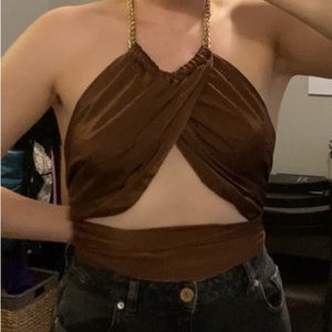 Brown silk halter top